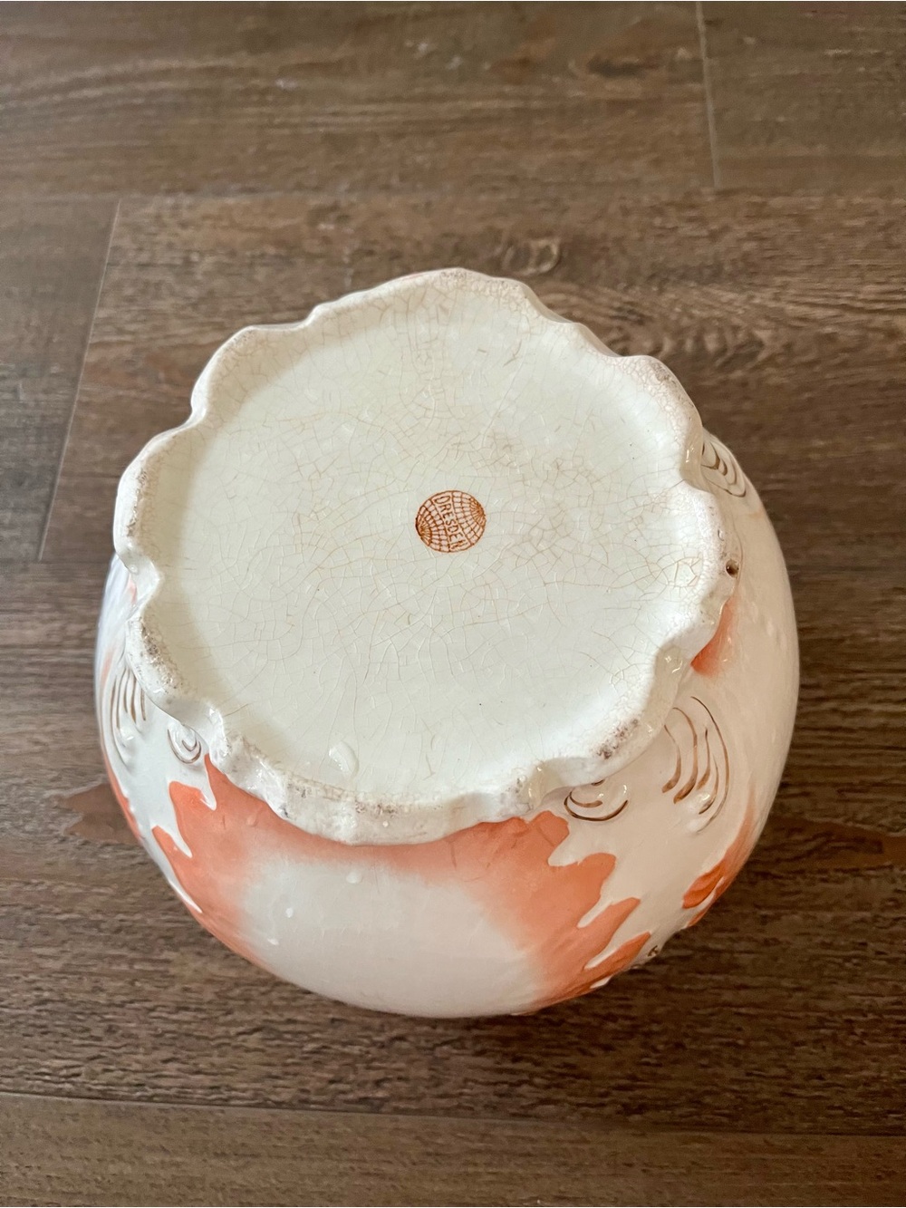 Ornate Coral and Cream Decorative Ceramic Planter from Germany - Picture 6 of 10